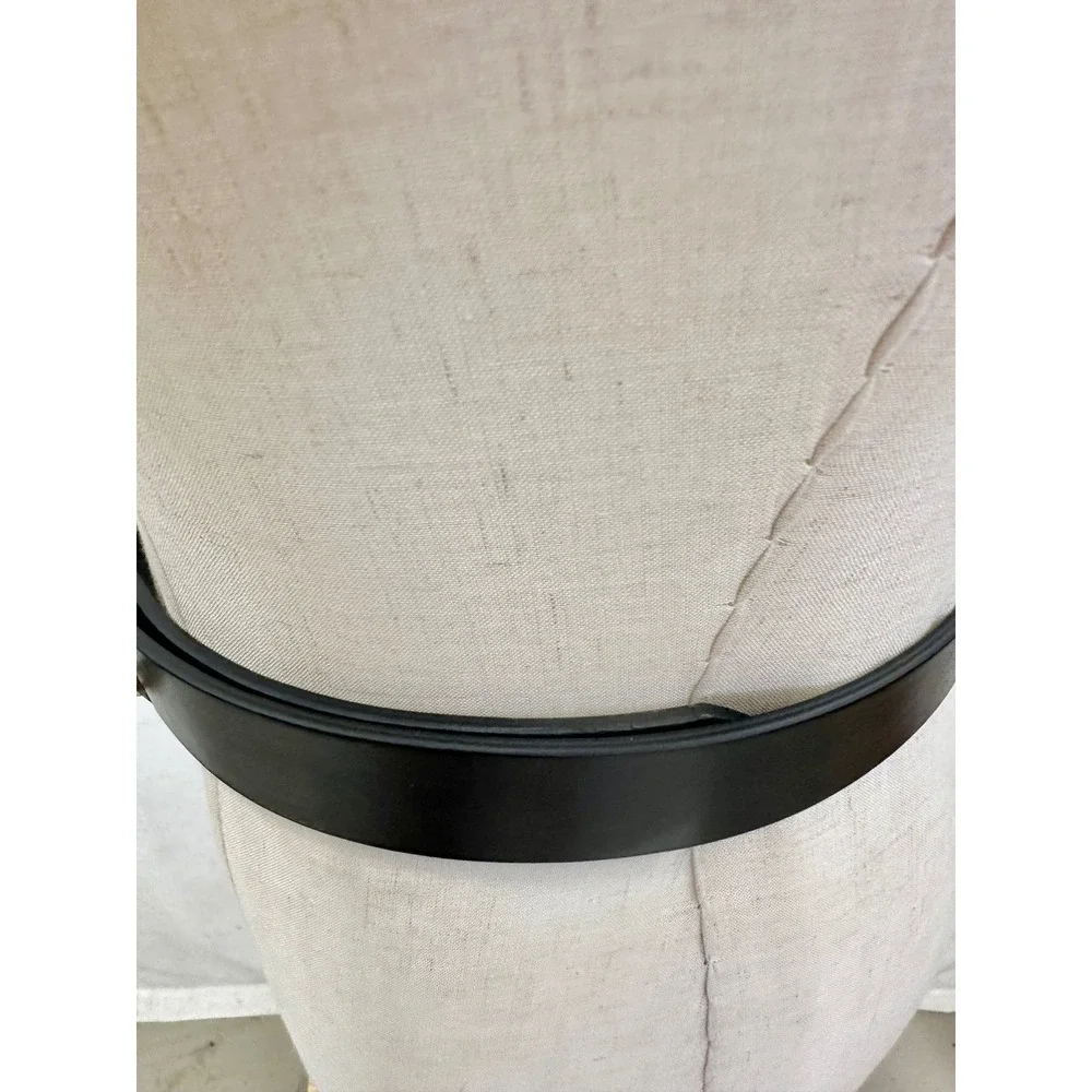 Double Snake Silver Textured Infinity Buckle Black Faux Leather Belt Size M